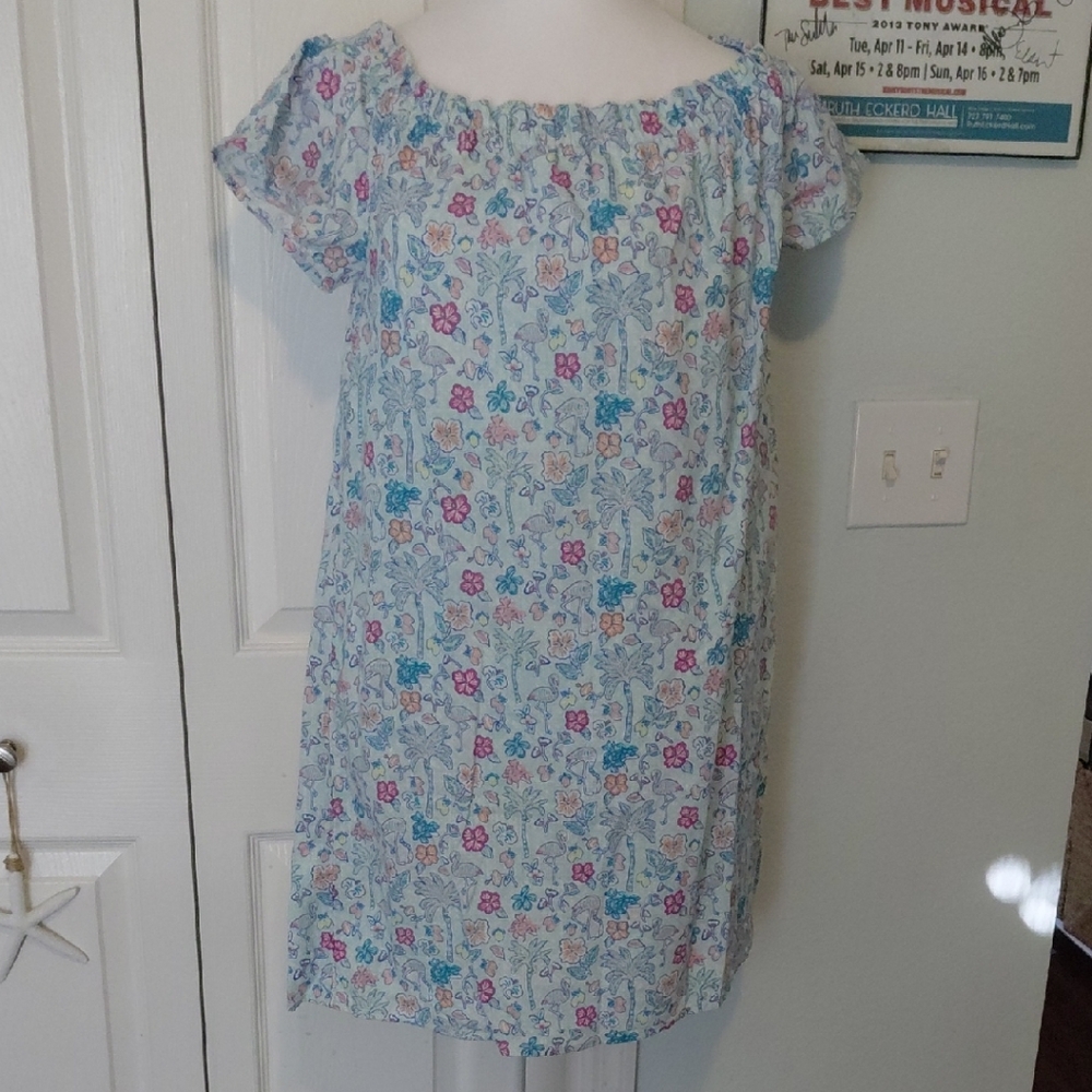 Vineyard Vines Floral Dress Off The Shoulder Dress In Blue and Pink